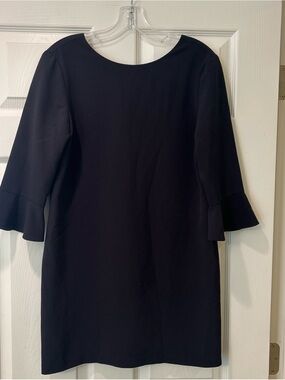 Cooper and Ella Black Matilda Dress with Fluted Sleeves and gold zipper up back!